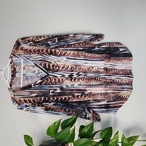 DAVID Cline snake long sleeve tunic top shirt medium brown black v neck